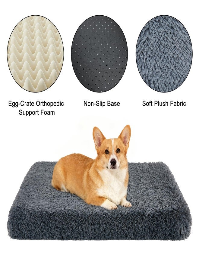 KimPets Fluffy Orthopedic Dog Beds for Puppy/Cats with Washable Removable Cover Dog Crate Bed Egg Crate Foam Support Plush Pet Pad Mat with Anti-Slip Bottom (24 * 16,Dark Grey) - Image 2